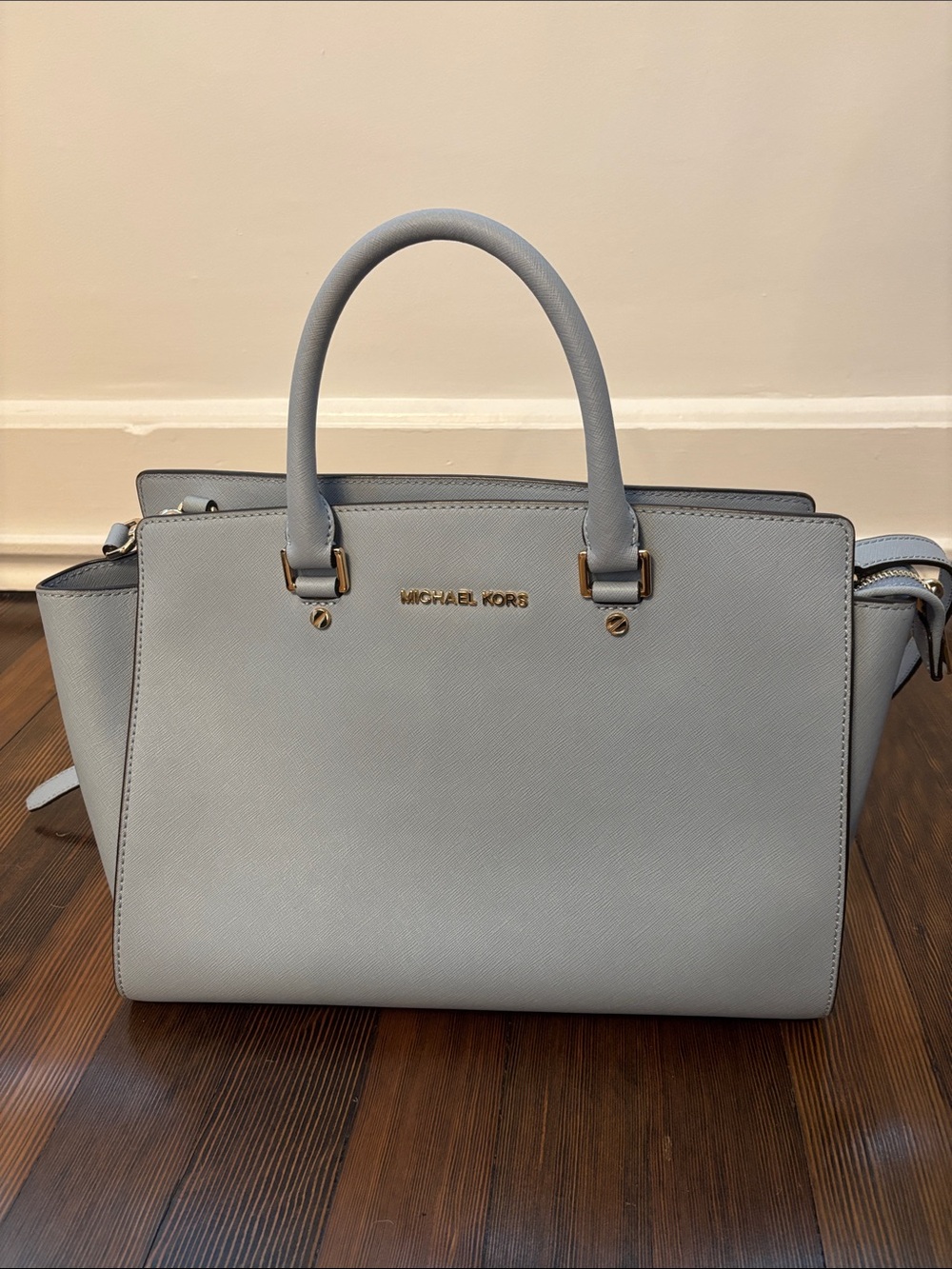 Michael Kors Pale Blue Saffiano Satchel with Gold Hardware - Picture 1 of 3